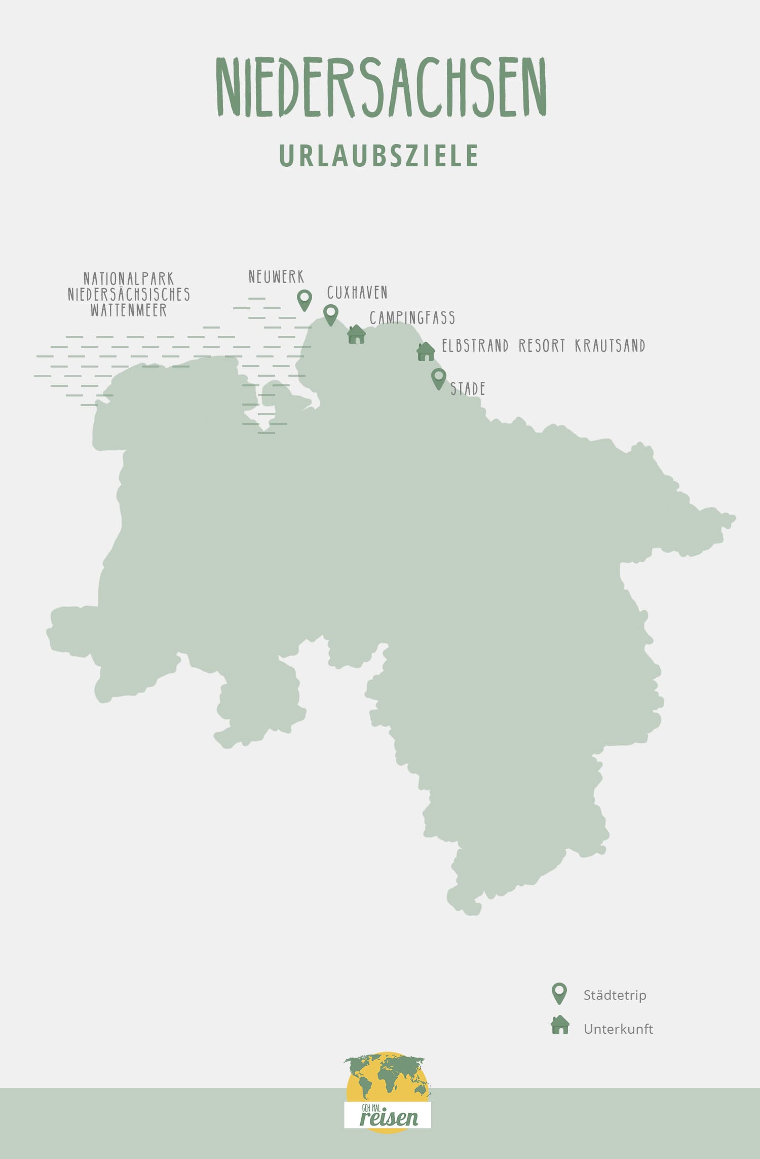 Niedersachsen Urlaubsziele auf der Karte