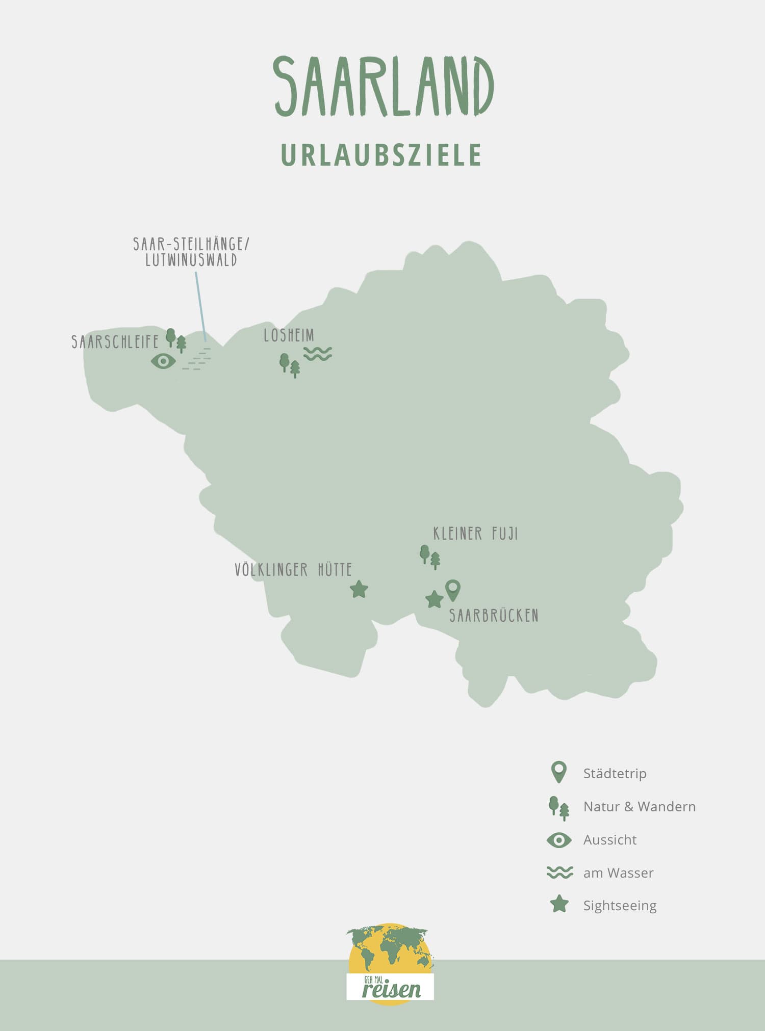Saarland Karte: Kurzurlaub und Ausflugsziele