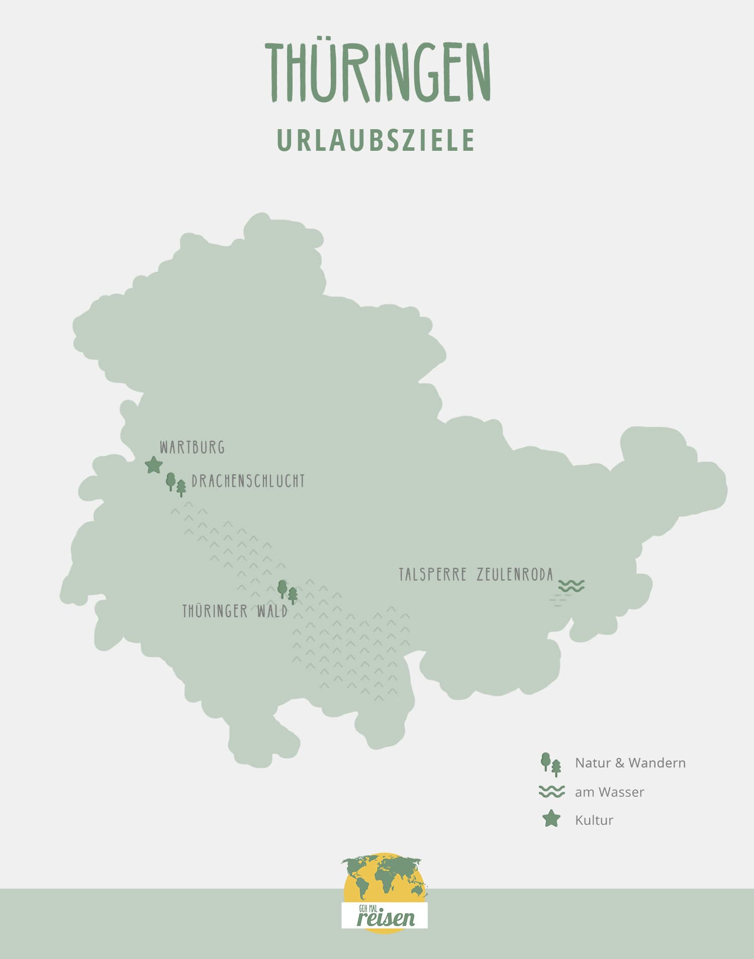 Thüringen - Karte mit Reisetipps für Ausflugsziele und Kurzurlaub